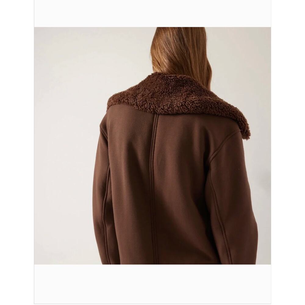 Athleta Westbound Sherpa Jacket L Brown Fleece Bomber Zip Coat Western Boho - Picture 2 of 9